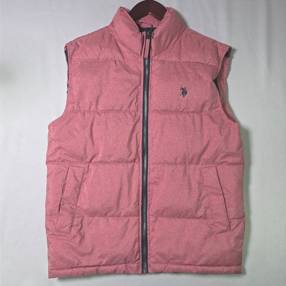 US Polo Assn Womens Puffer Vest Pink Coral Quilted Full Zip Sleeveless Small